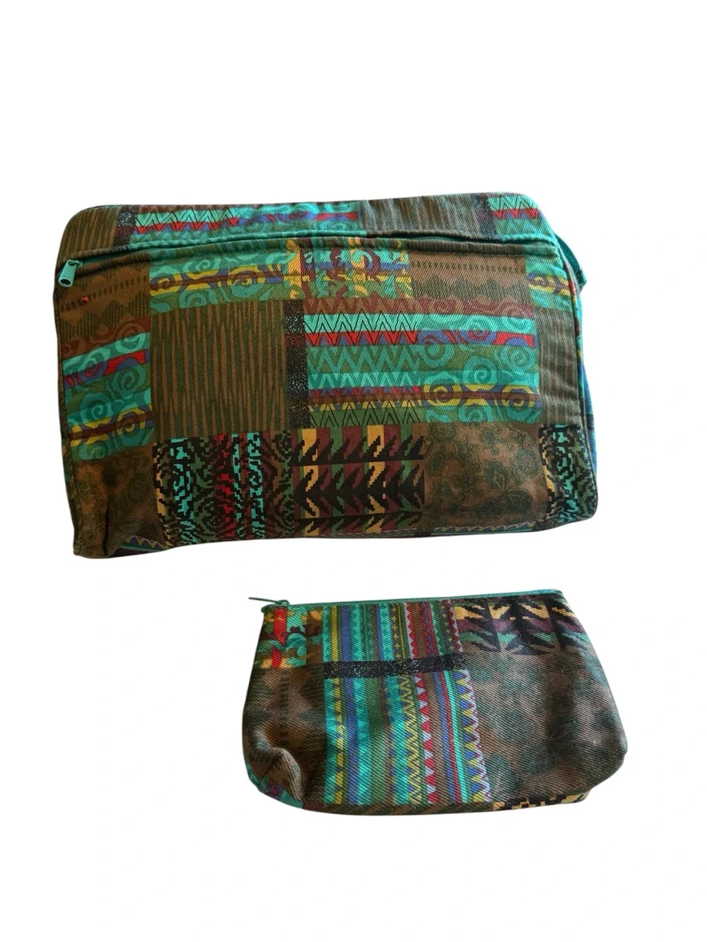 Boho Tribal Print Cosmetic Bag Makeup Pouch Set 2 Piece